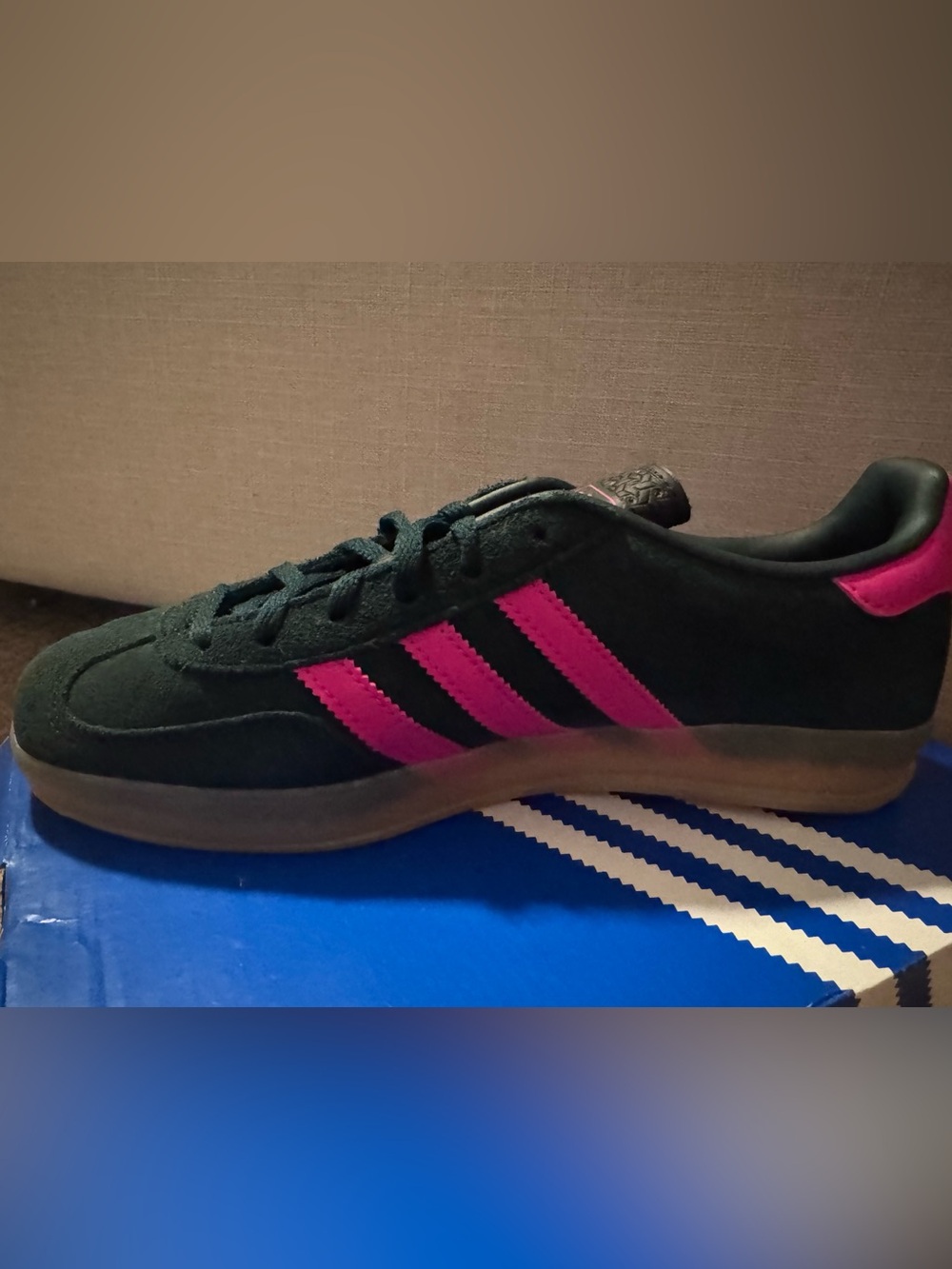 adidas Women's Black Suede Sneaker with Pink Stripes